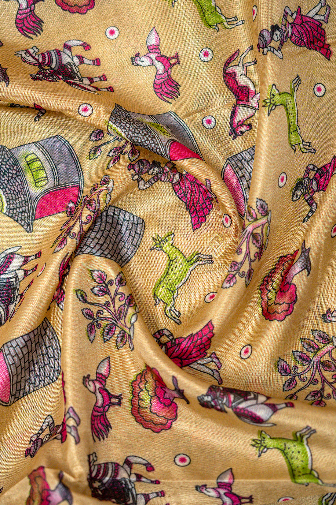 Golden Beige with Royal Purple Dola Silk 10 Yards Madisar Saree