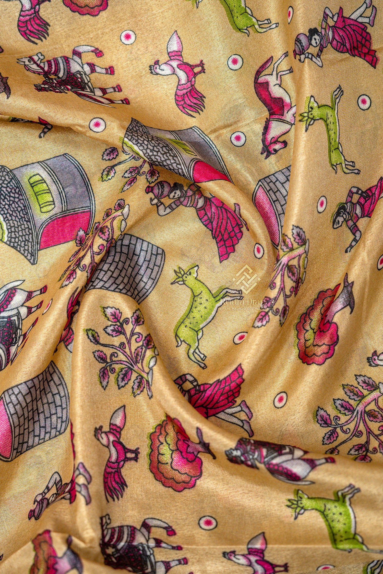 Golden Beige with Royal Purple Dola Silk 10 Yards Madisar Saree