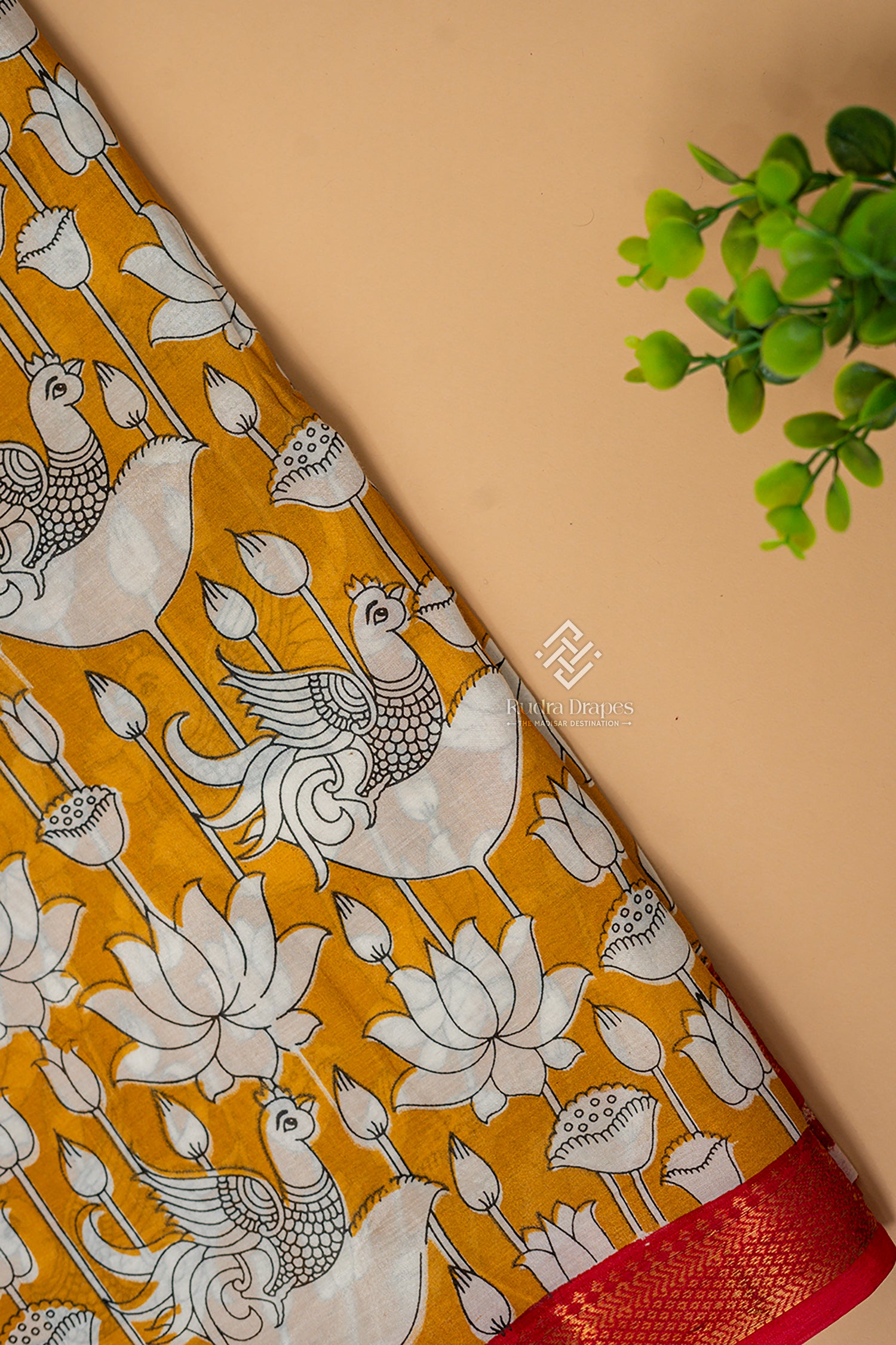 Mustard Yellow Kalamkari Print Silk 10 Yards Madisar Saree