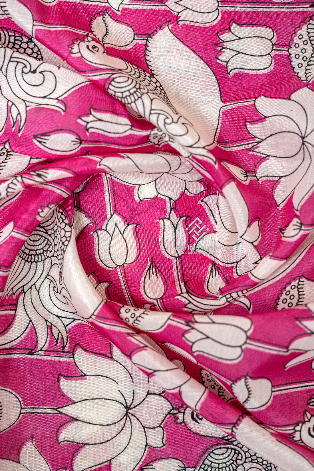 Pink Kalamkari Print Silk 10 Yards Madisar Saree