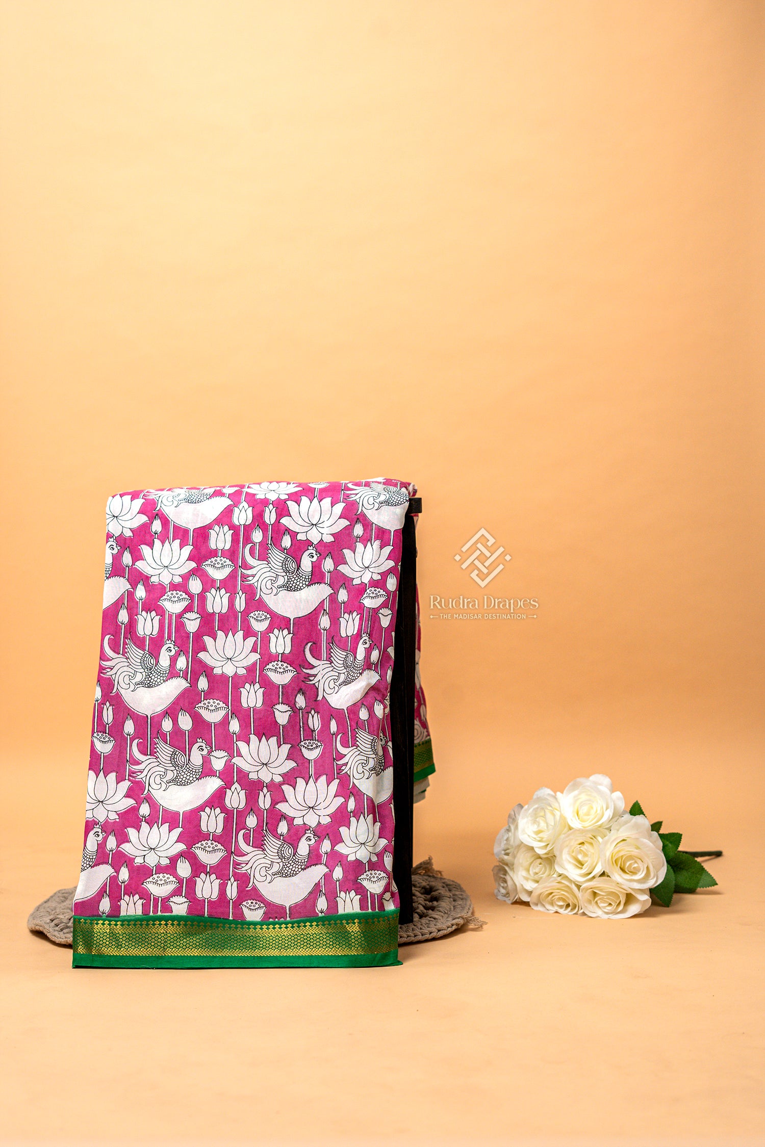 Pink Kalamkari Print Silk 10 Yards Madisar Saree
