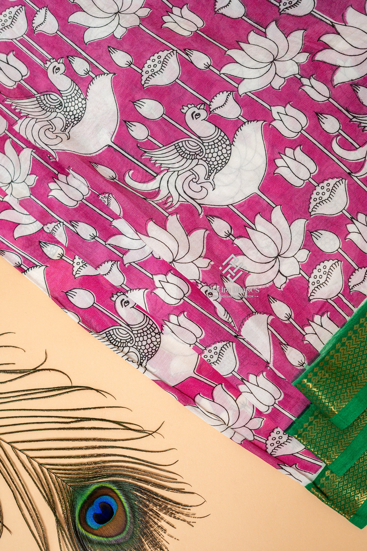 Pink Kalamkari Print Silk 10 Yards Madisar Saree