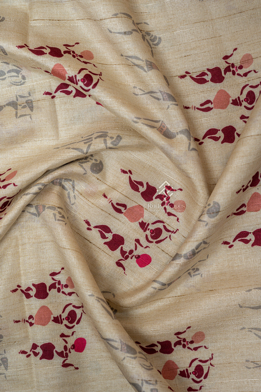 Off-White with Maroon Malai Silk 10 Yards Madisar Saree