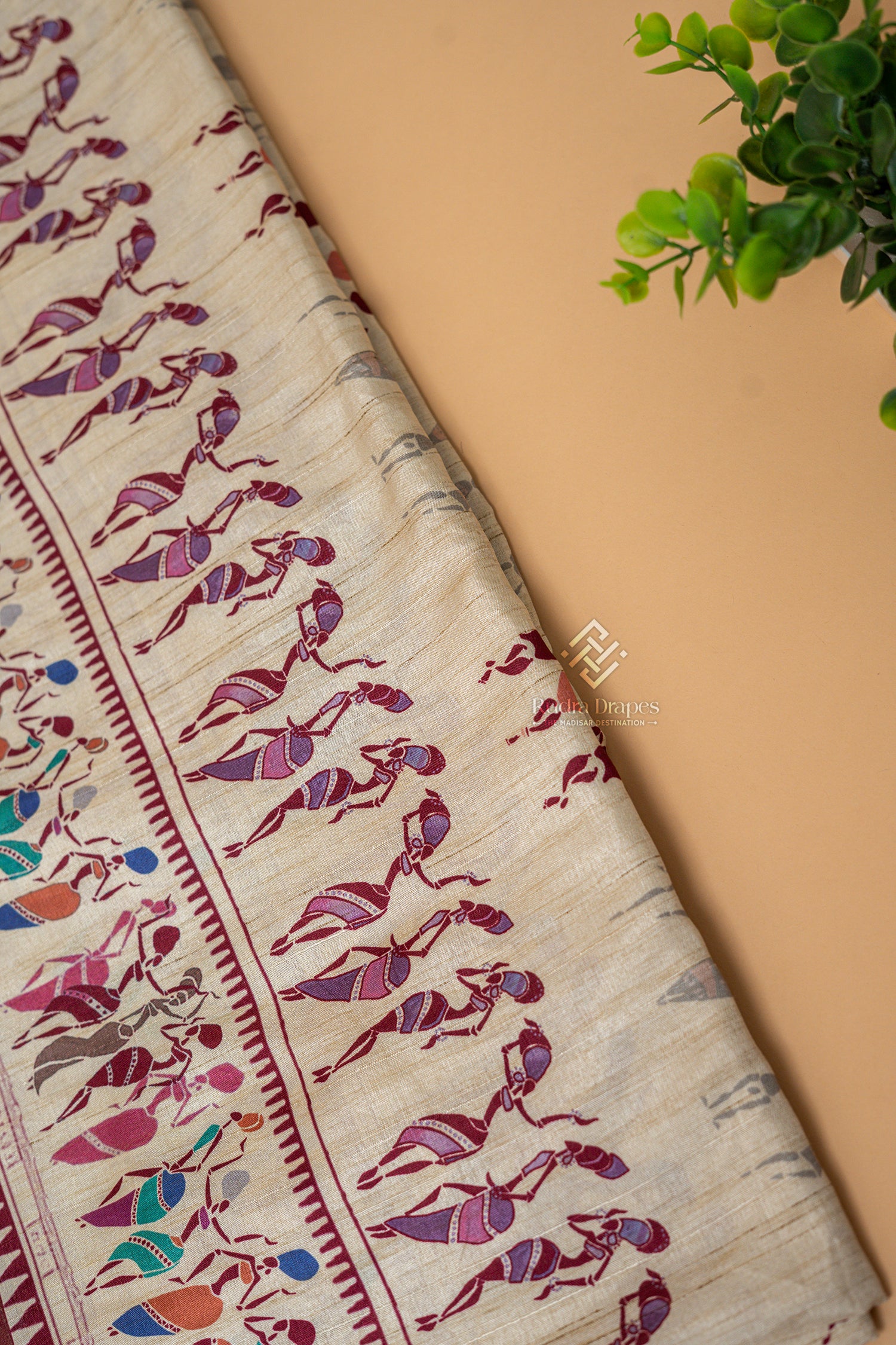 Off-White with Maroon Malai Silk 10 Yards Madisar Saree
