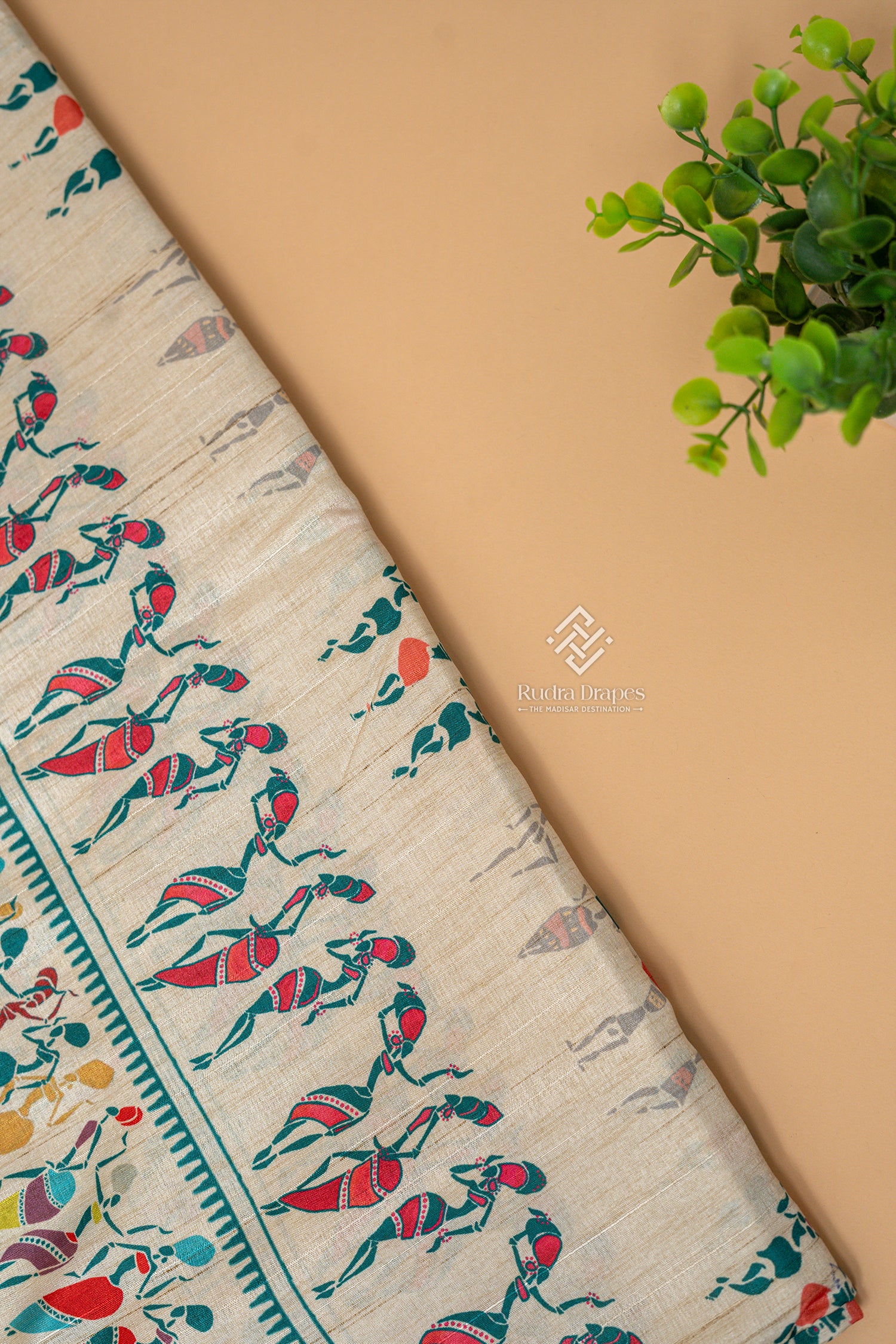 Off-White with Teal Malai Silk 10 Yards Madisar Saree