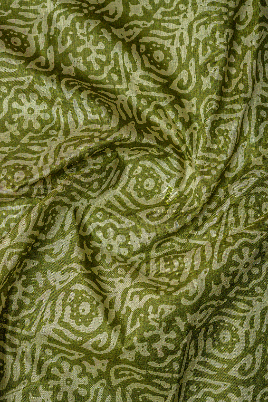 Olive Green Printed Tussar 10 Yards Madisar Saree