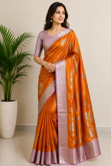 Burnt Orange Banana Silk Saree