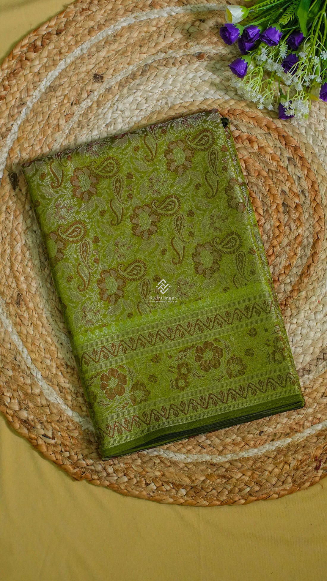 Parrot Green Katan Silk Jamewar Saree