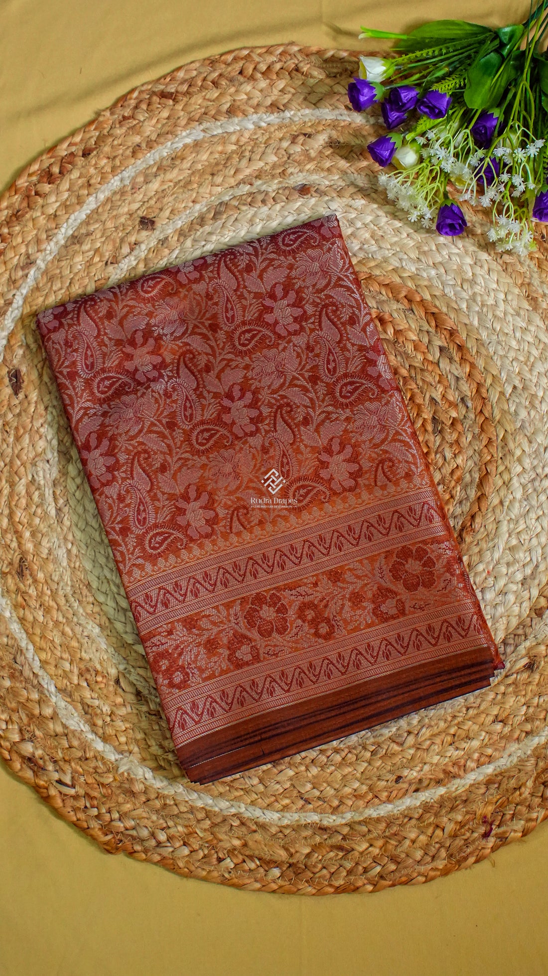 Rust Orange Katan Silk Jamewar Saree