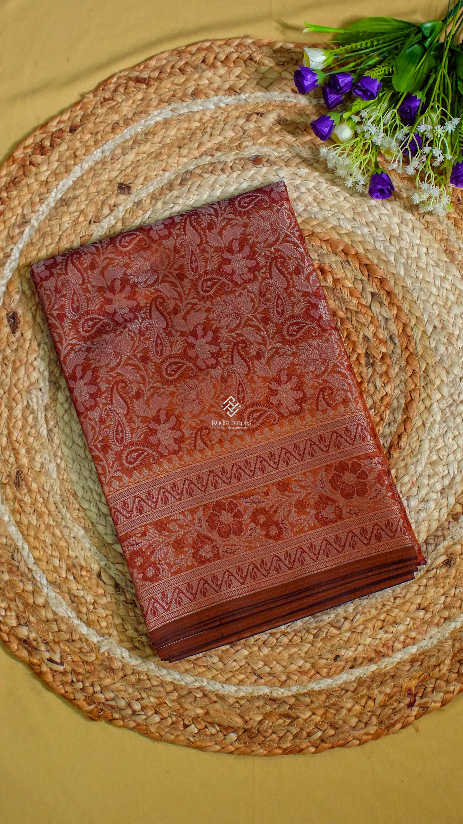 Rust Orange Katan Silk Jamewar Saree