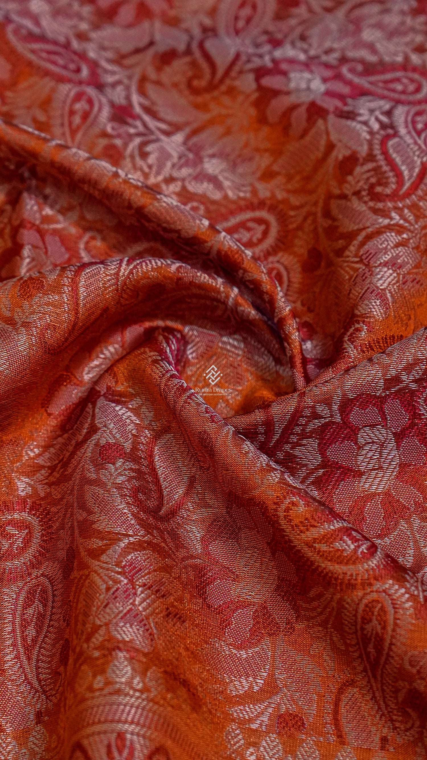 Rust Orange Katan Silk Jamewar Saree