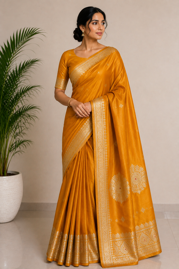 Mustard Korean Silk Saree