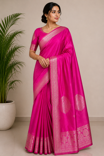 Pink Korean Silk Saree