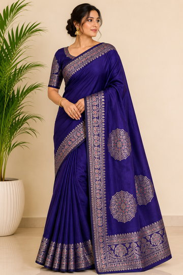 Royal Blue Korean Silk Saree