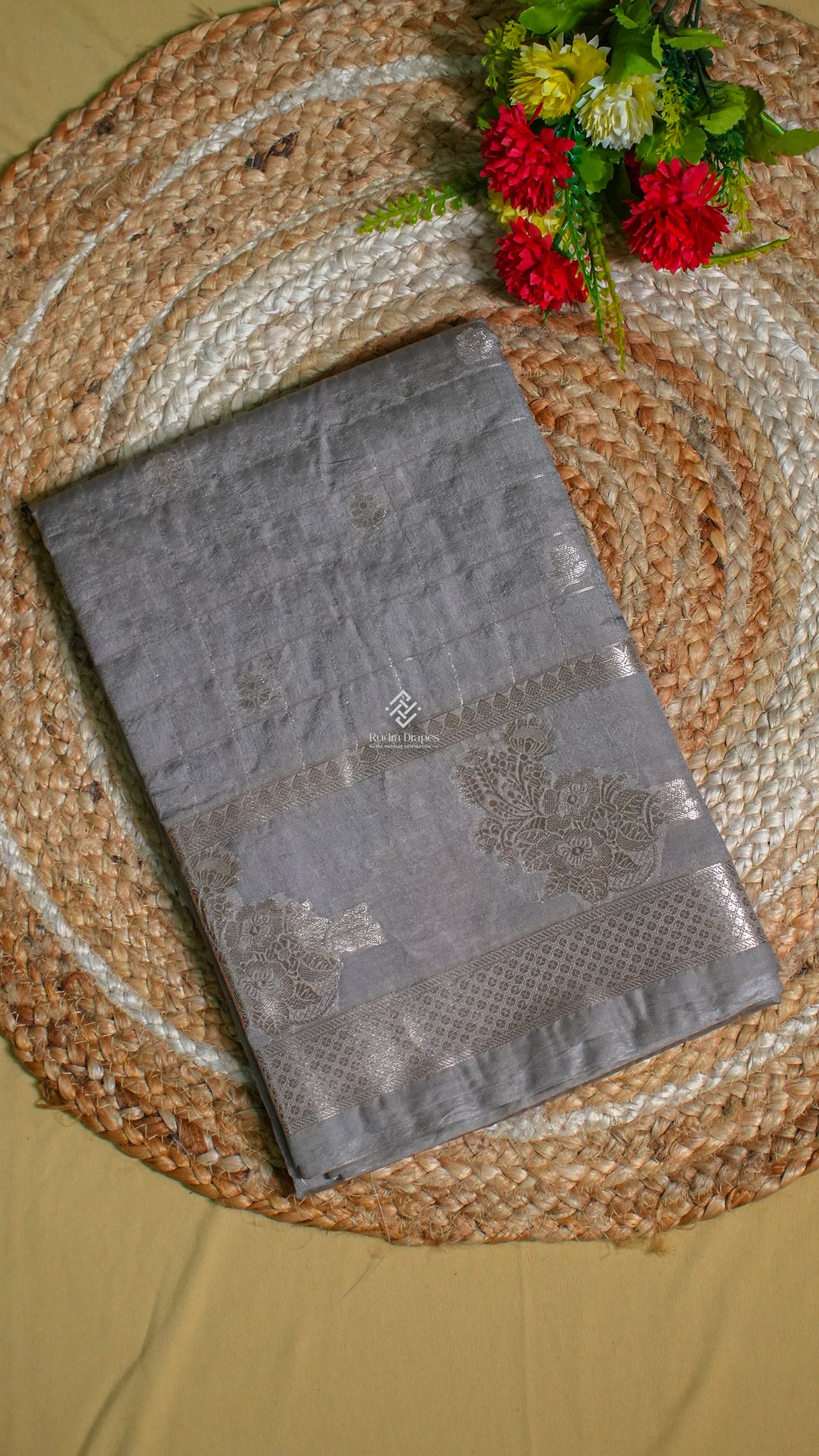 Grey Raw Mango Silk Saree