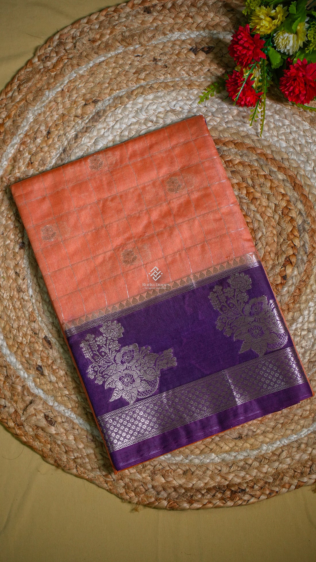 Peach Orange Raw Mango Silk Saree