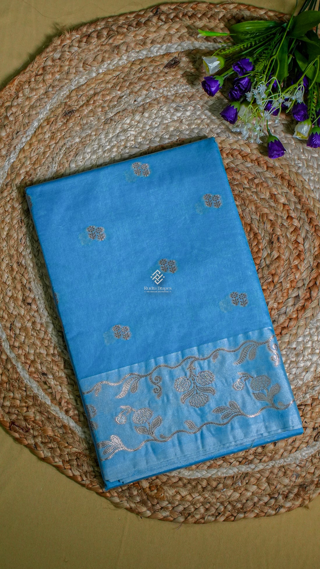 Sky Blue Russian Mango Silk Saree