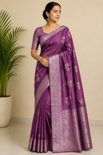 Mauve Russian Katan Silk Saree