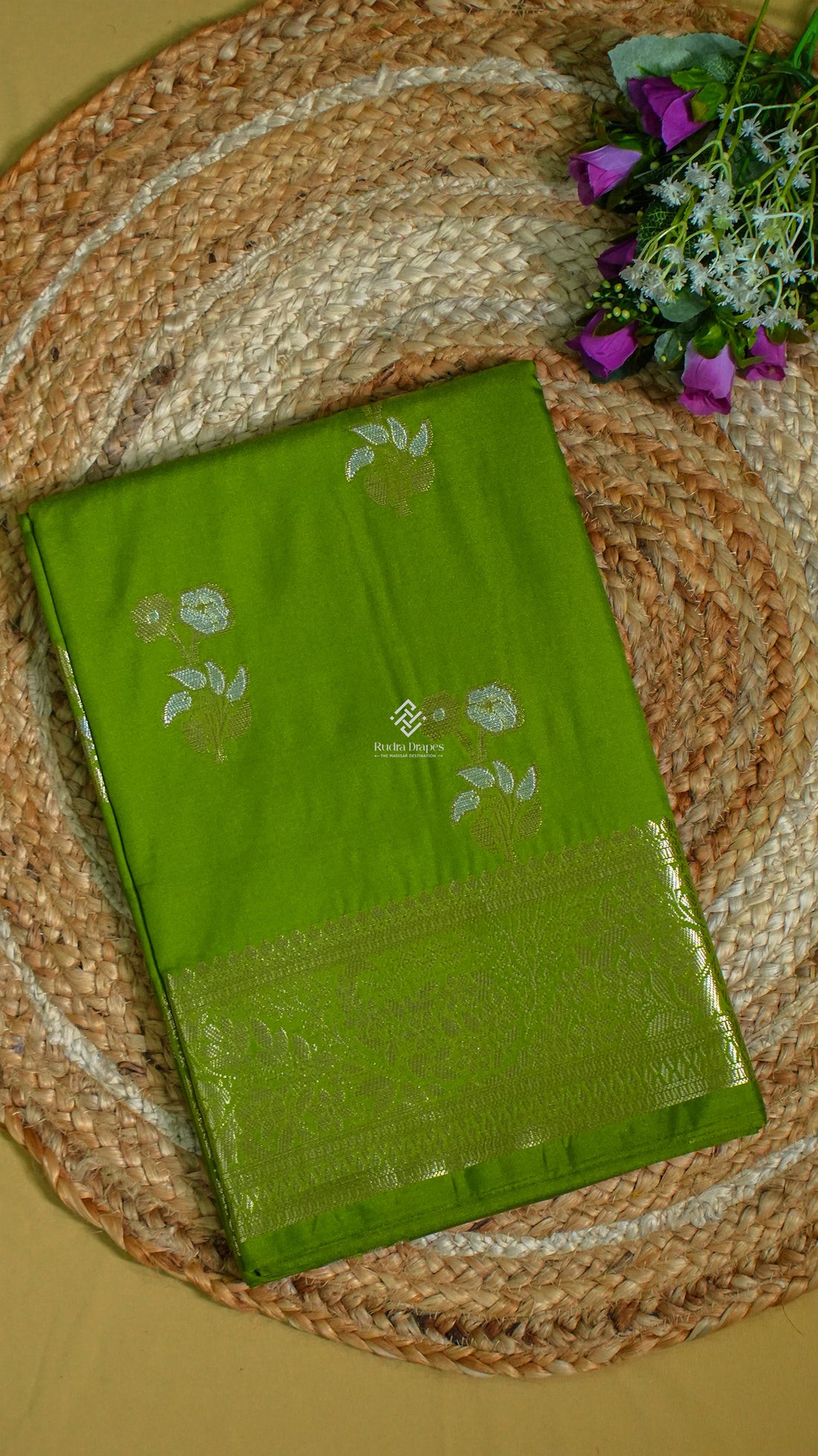 Parrot Green Russian Katan Silk Saree