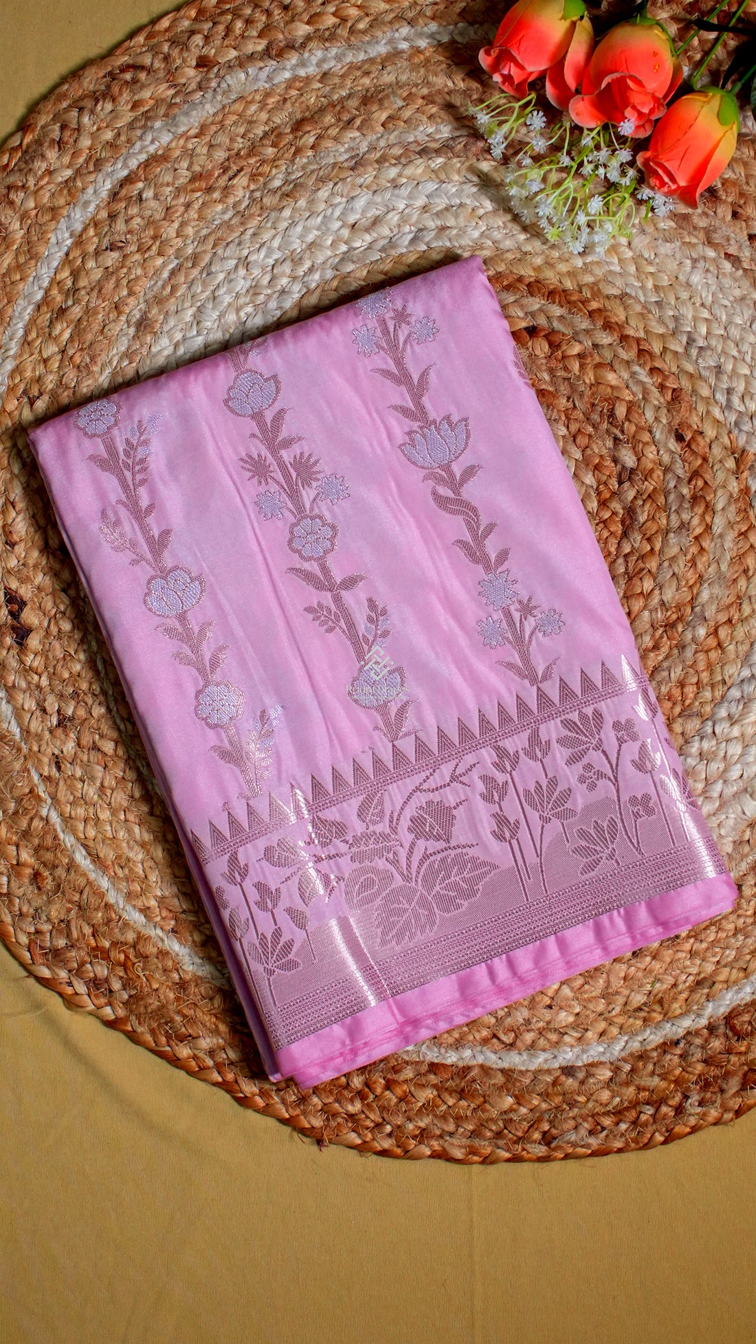 Baby Pink Russian Katan Silk Saree