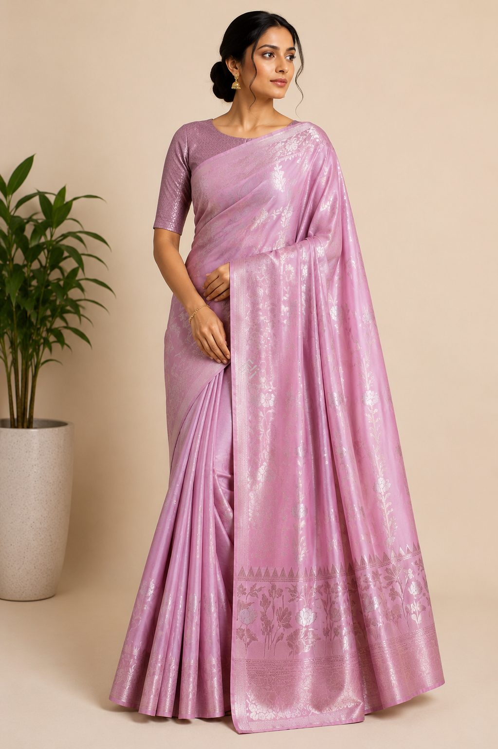Baby Pink Russian Katan Silk Saree