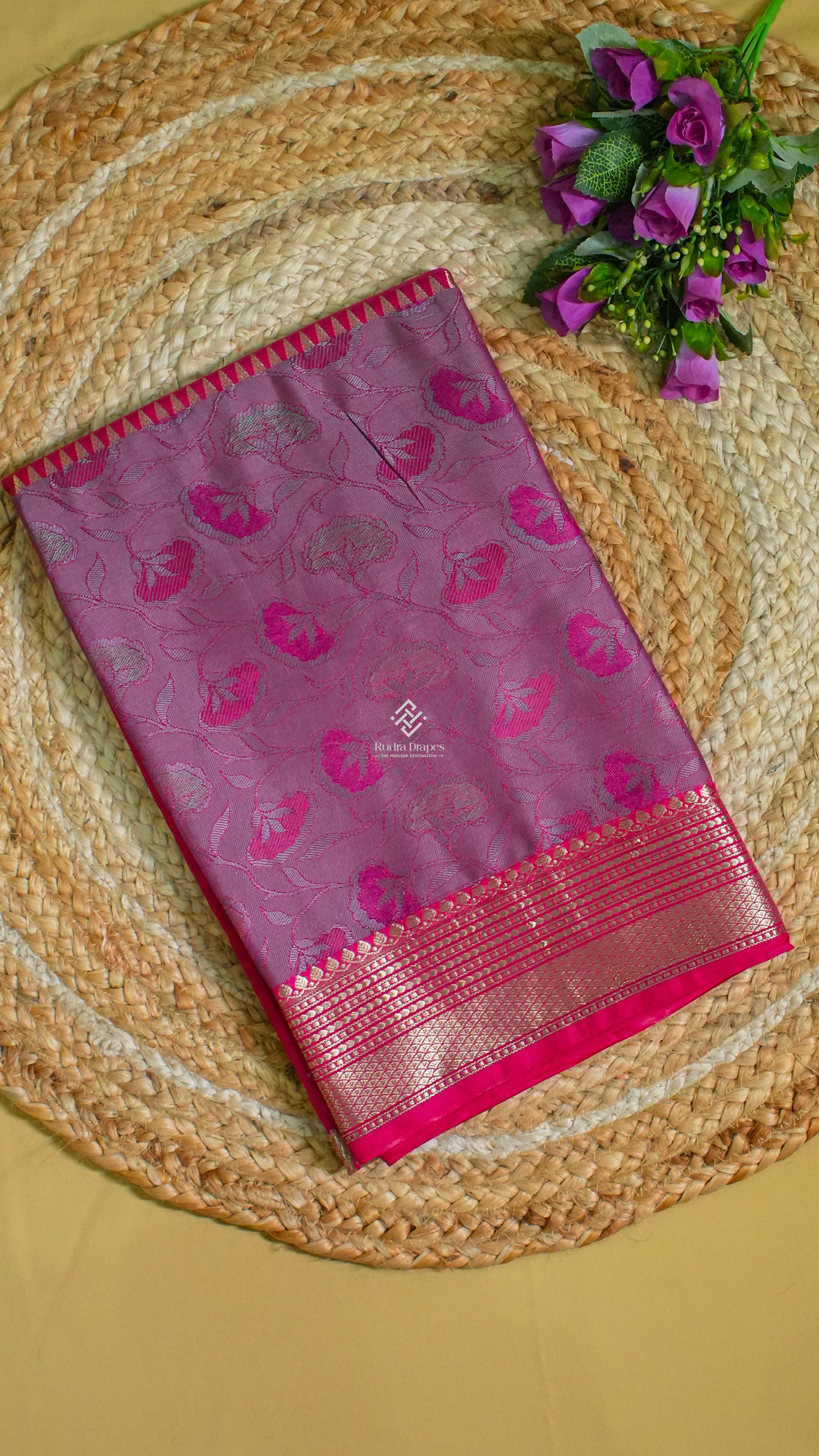 Hot Pink Roman Silk Saree