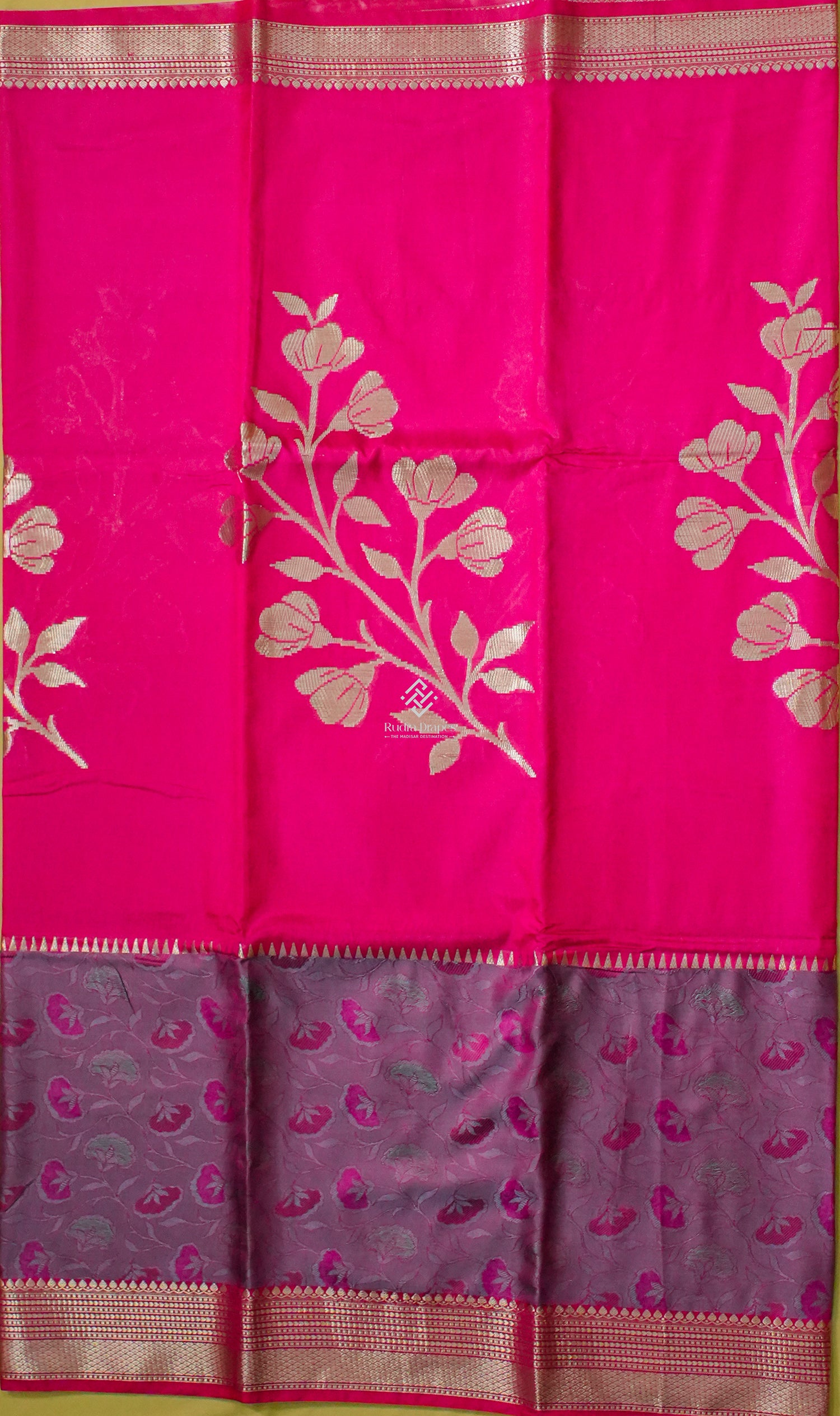 Hot Pink Roman Silk Saree