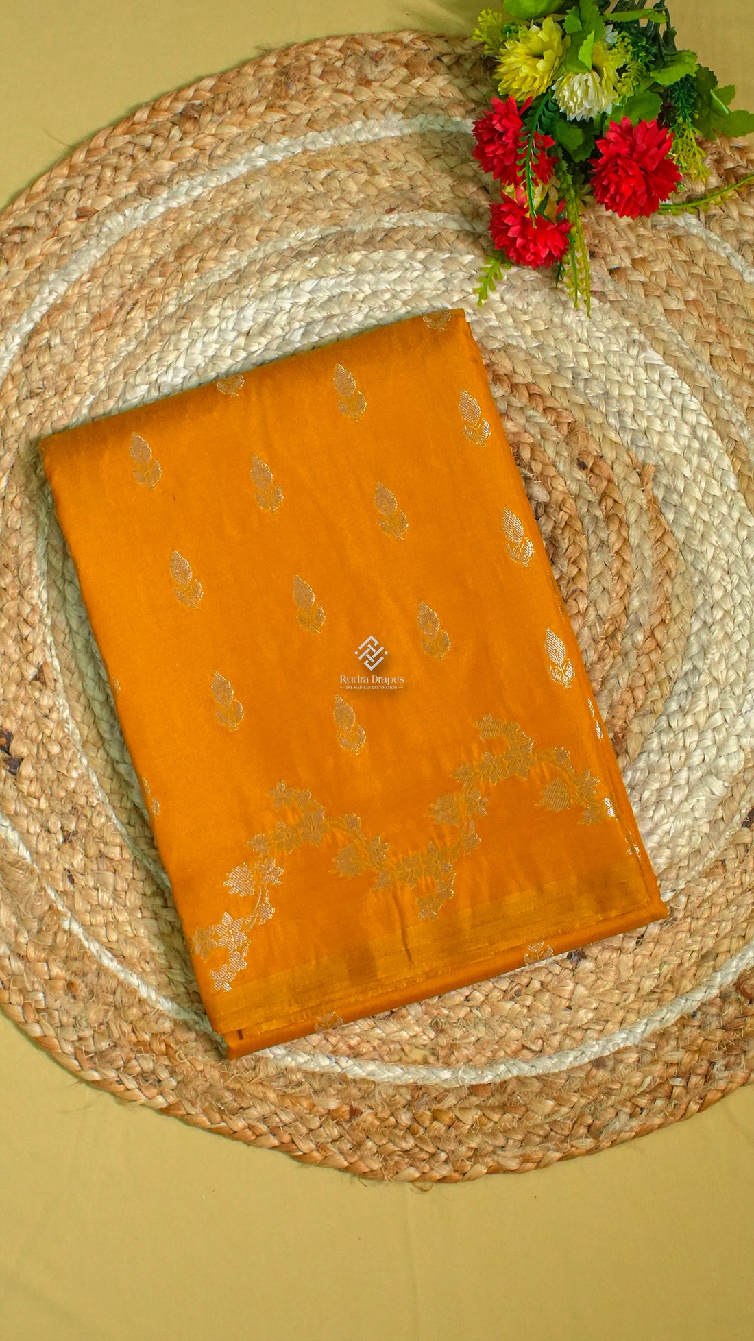 Mustard Yellow Russian Silk Saree