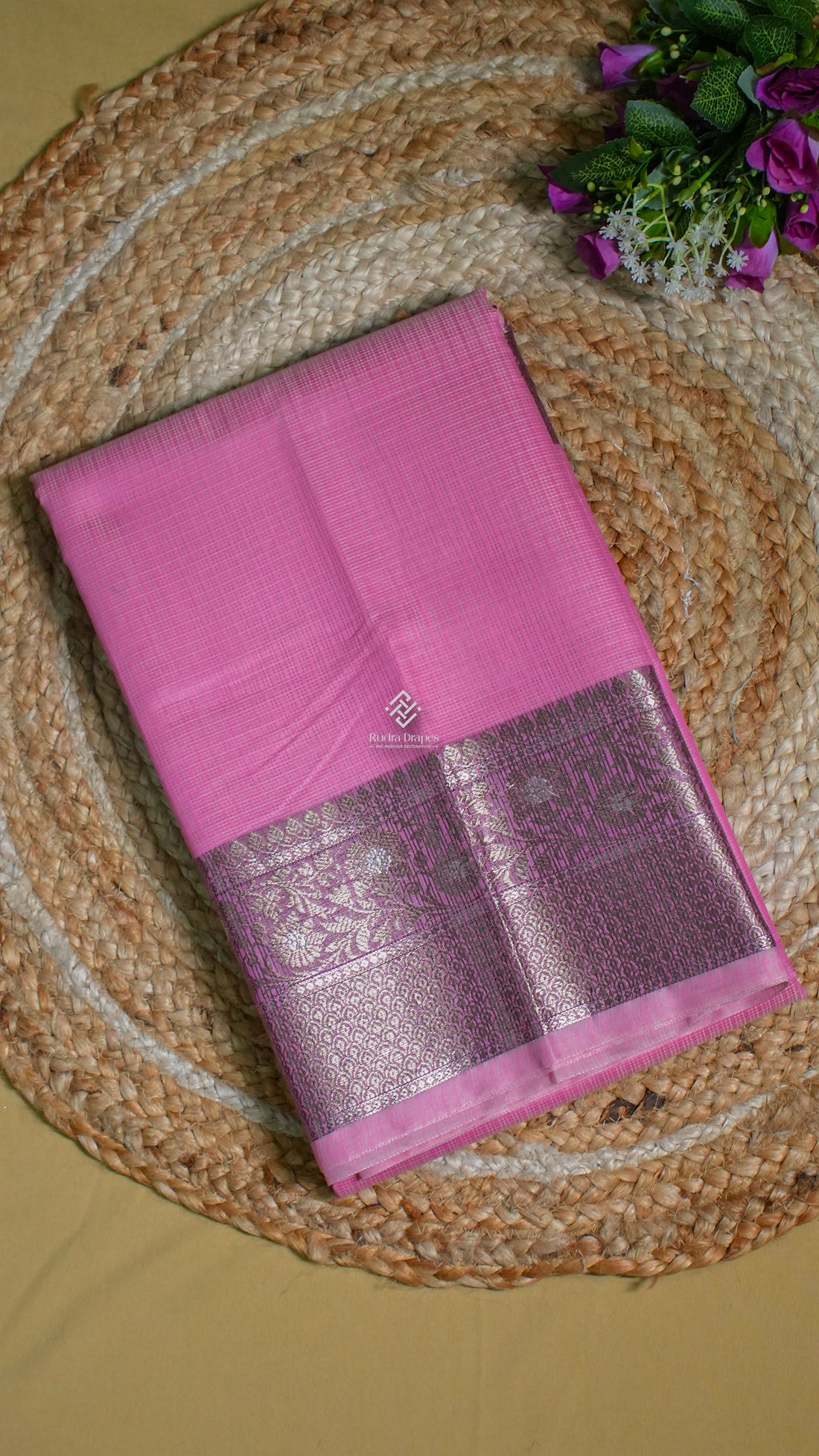 Pink Zari Kota Silk Saree