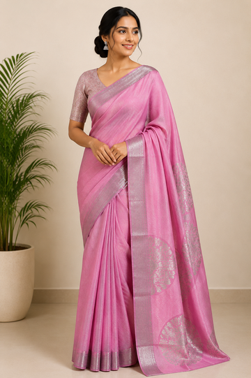 Pink Zari Kota Silk Saree