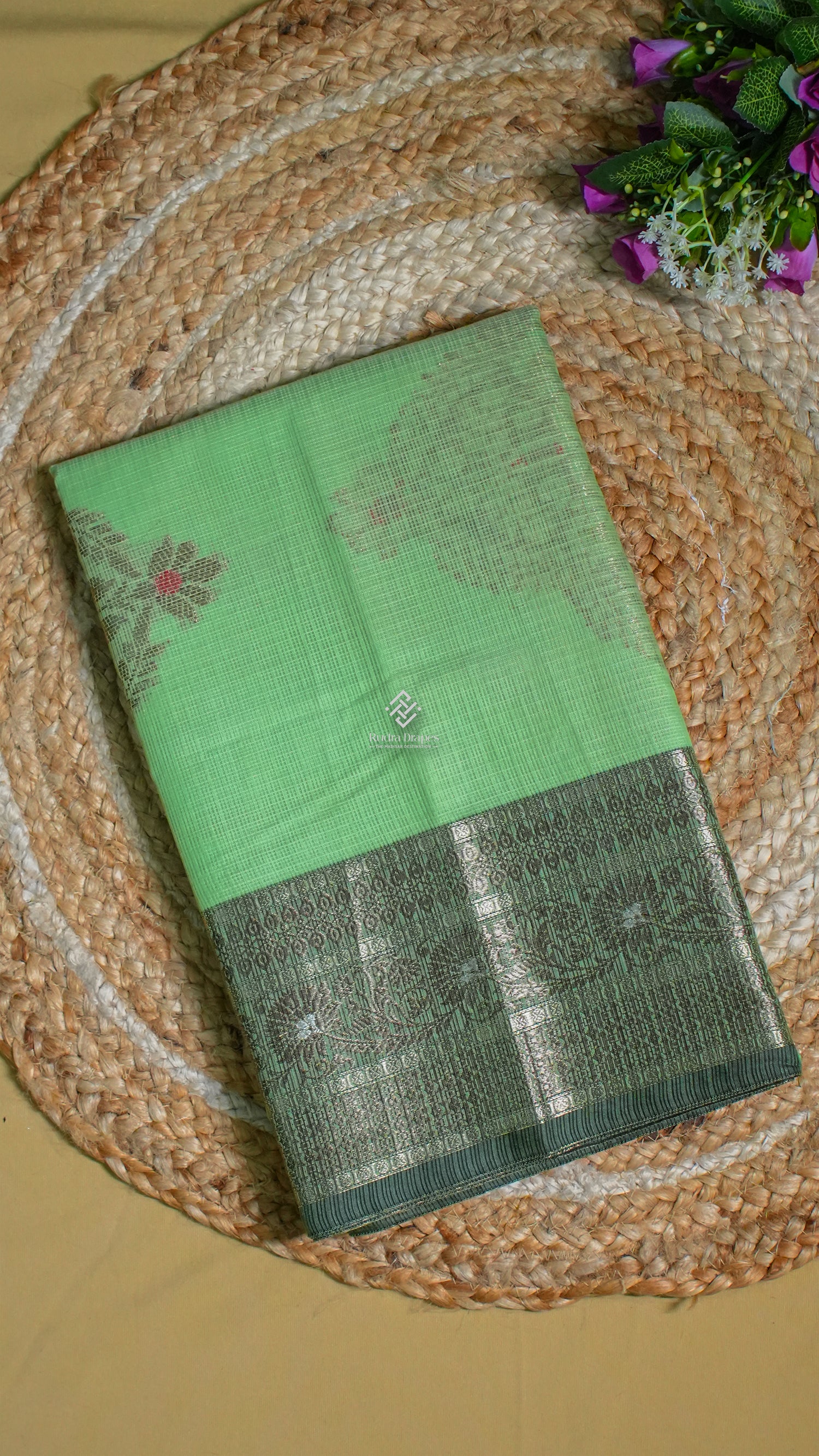 Mint Green Zari Kota Silk Saree