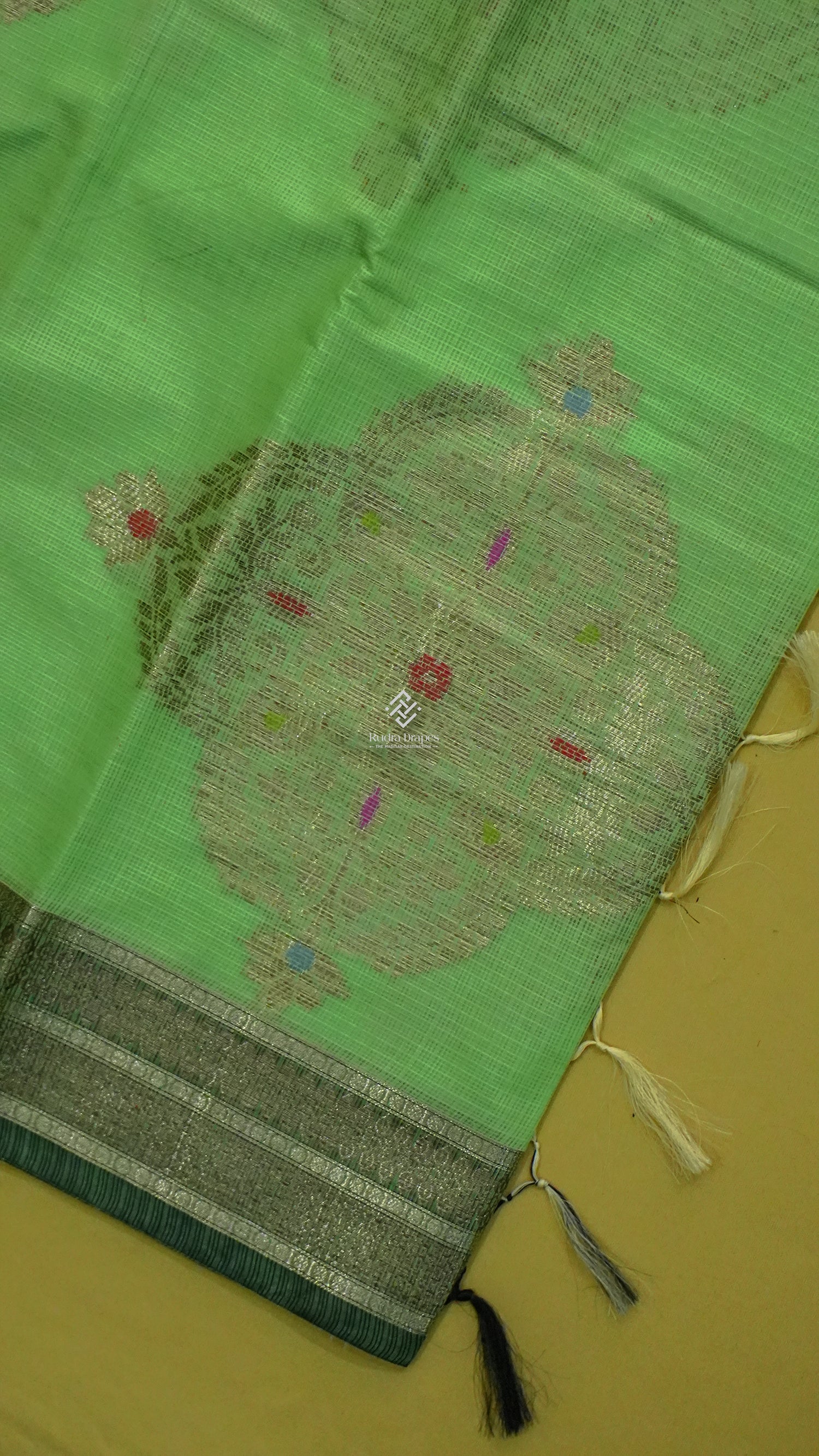 Mint Green Zari Kota Silk Saree