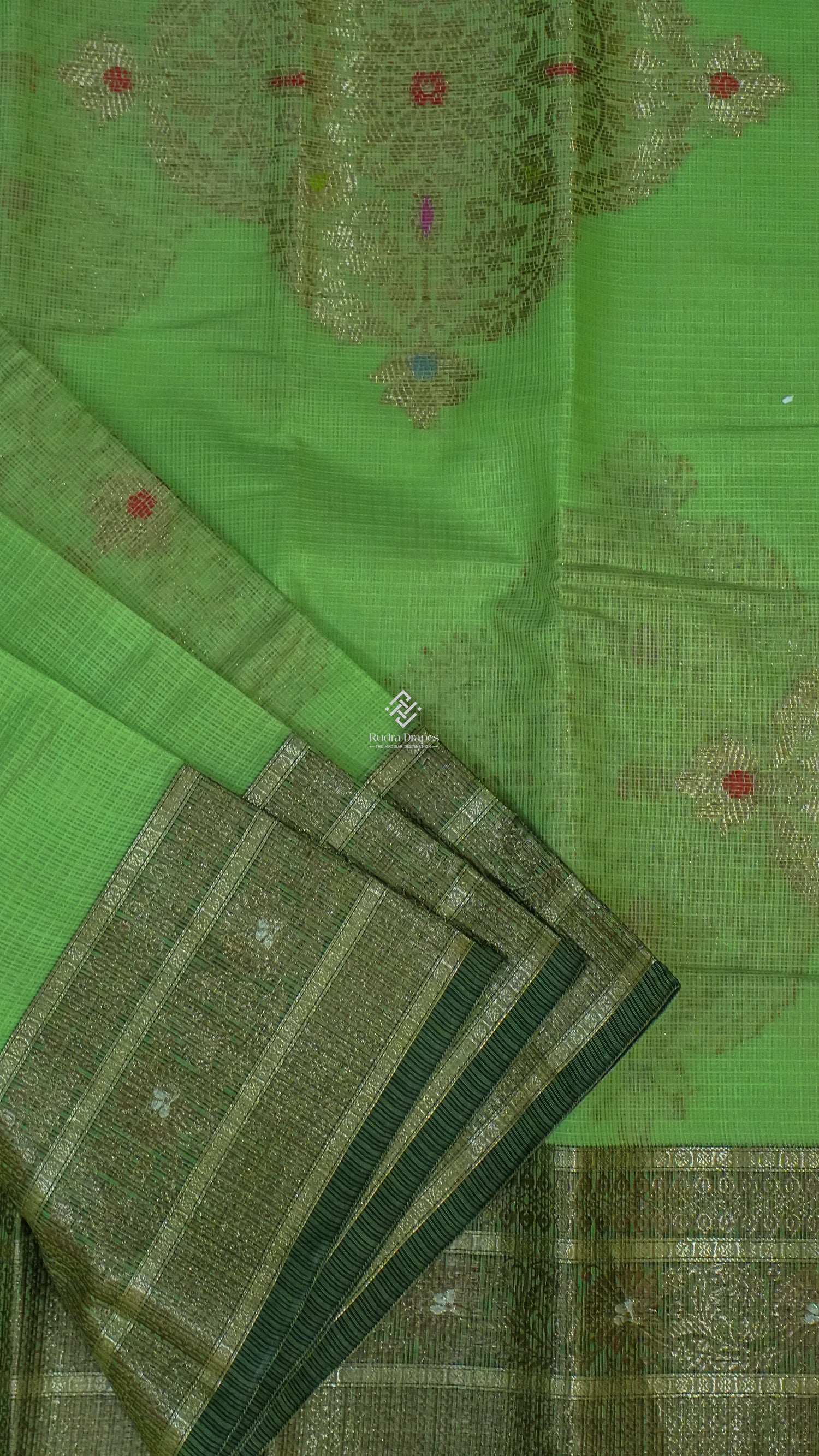 Mint Green Zari Kota Silk Saree
