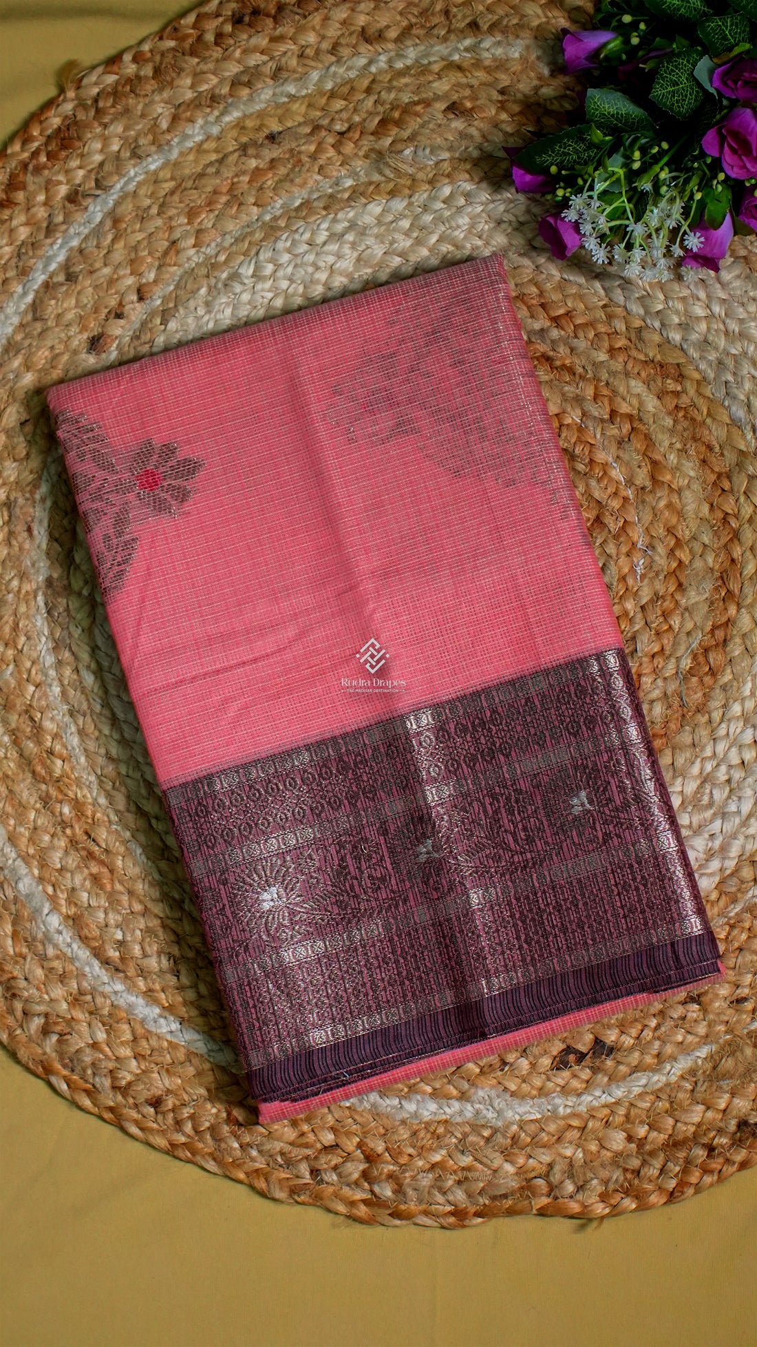 Peach Zari Kota Silk Saree