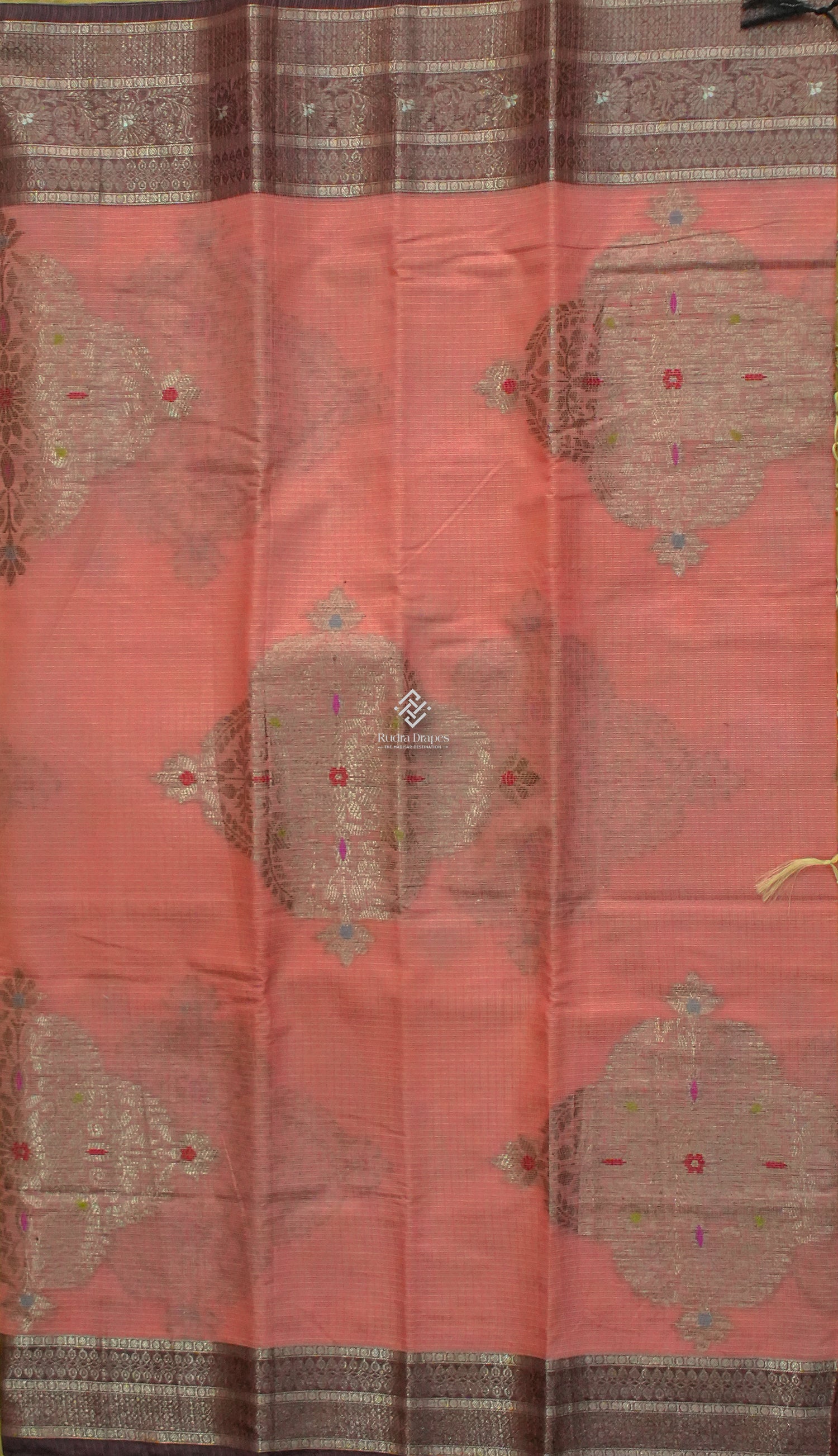 Peach Zari Kota Silk Saree