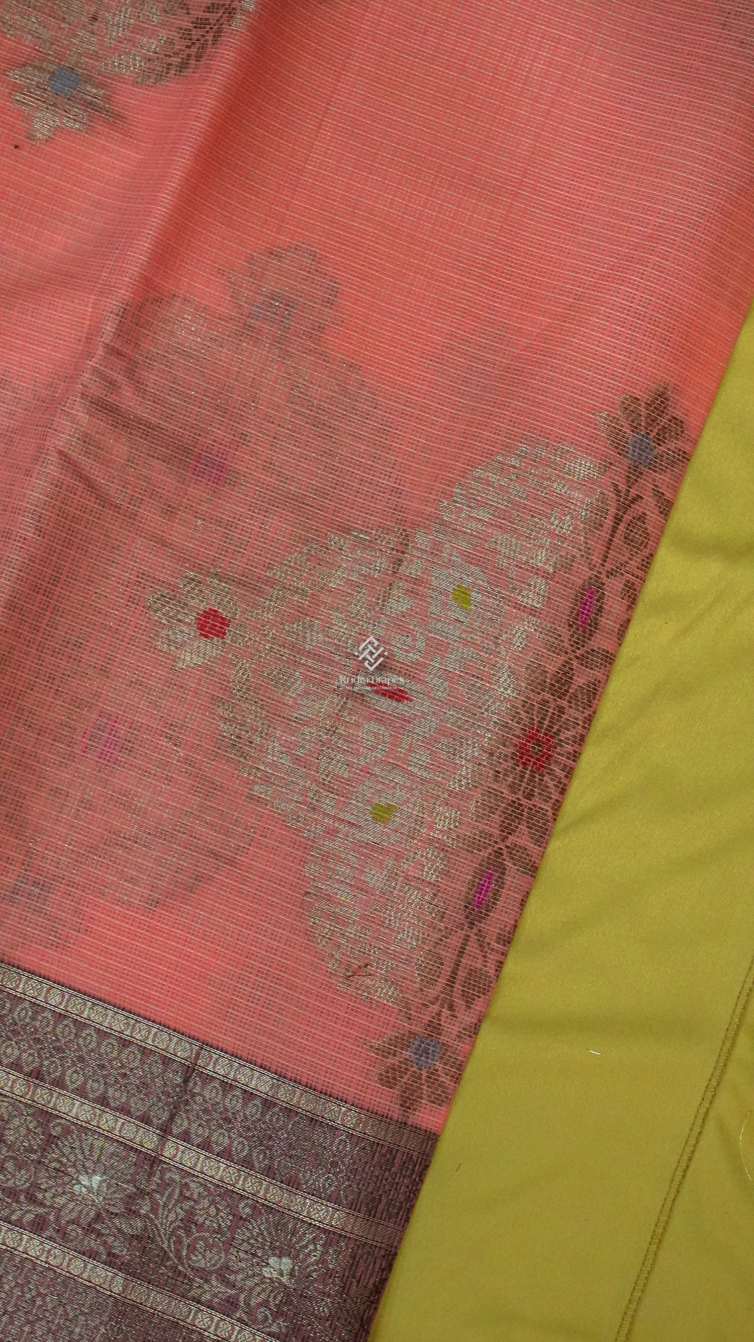 Peach Zari Kota Silk Saree