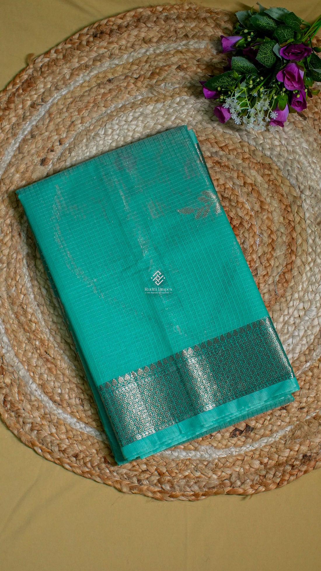 Turquoise Zari Kota Silk Saree
